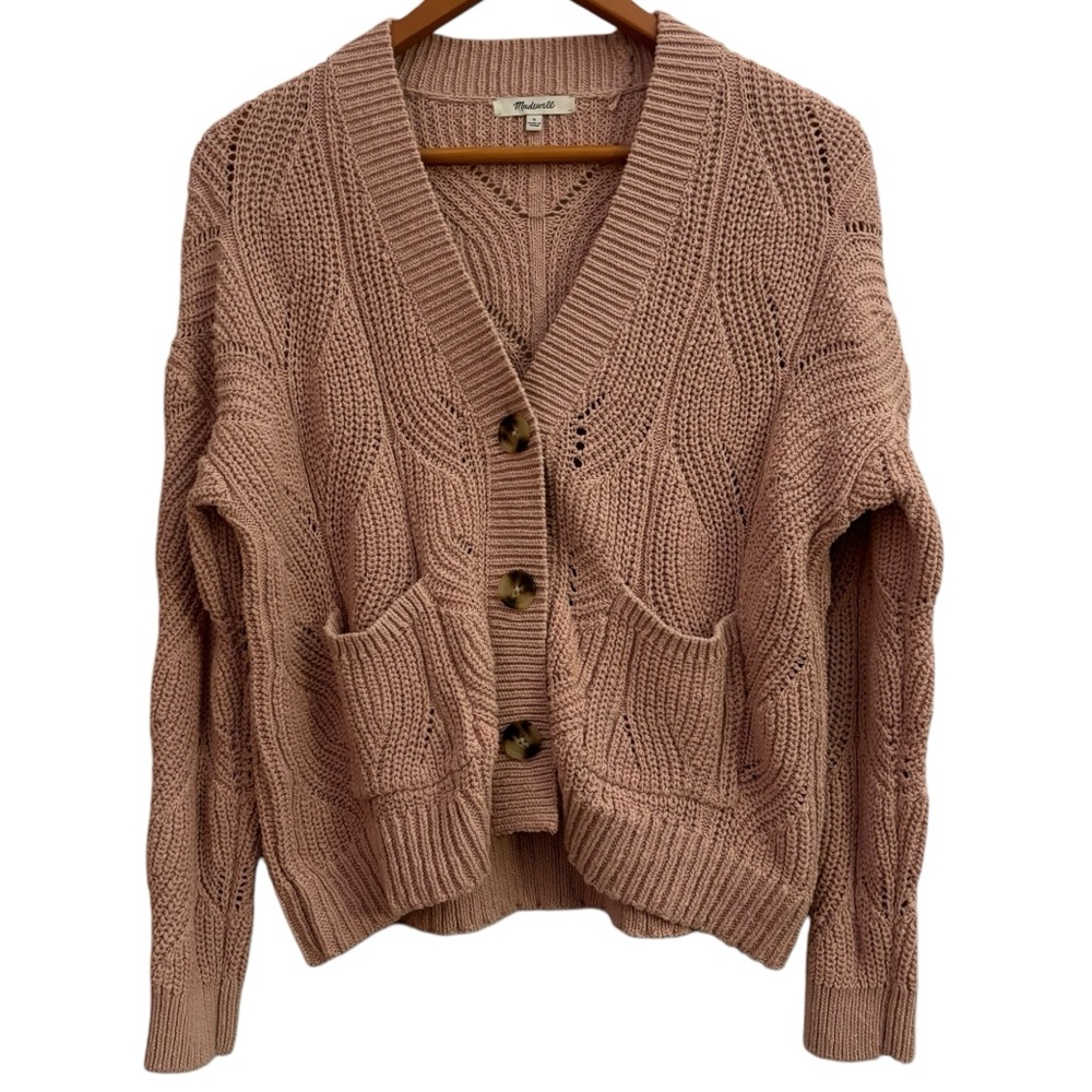 Madewell Dusty Pink Button Knit Long Sleeve Feminine Coquette Cardigan Sweater S
